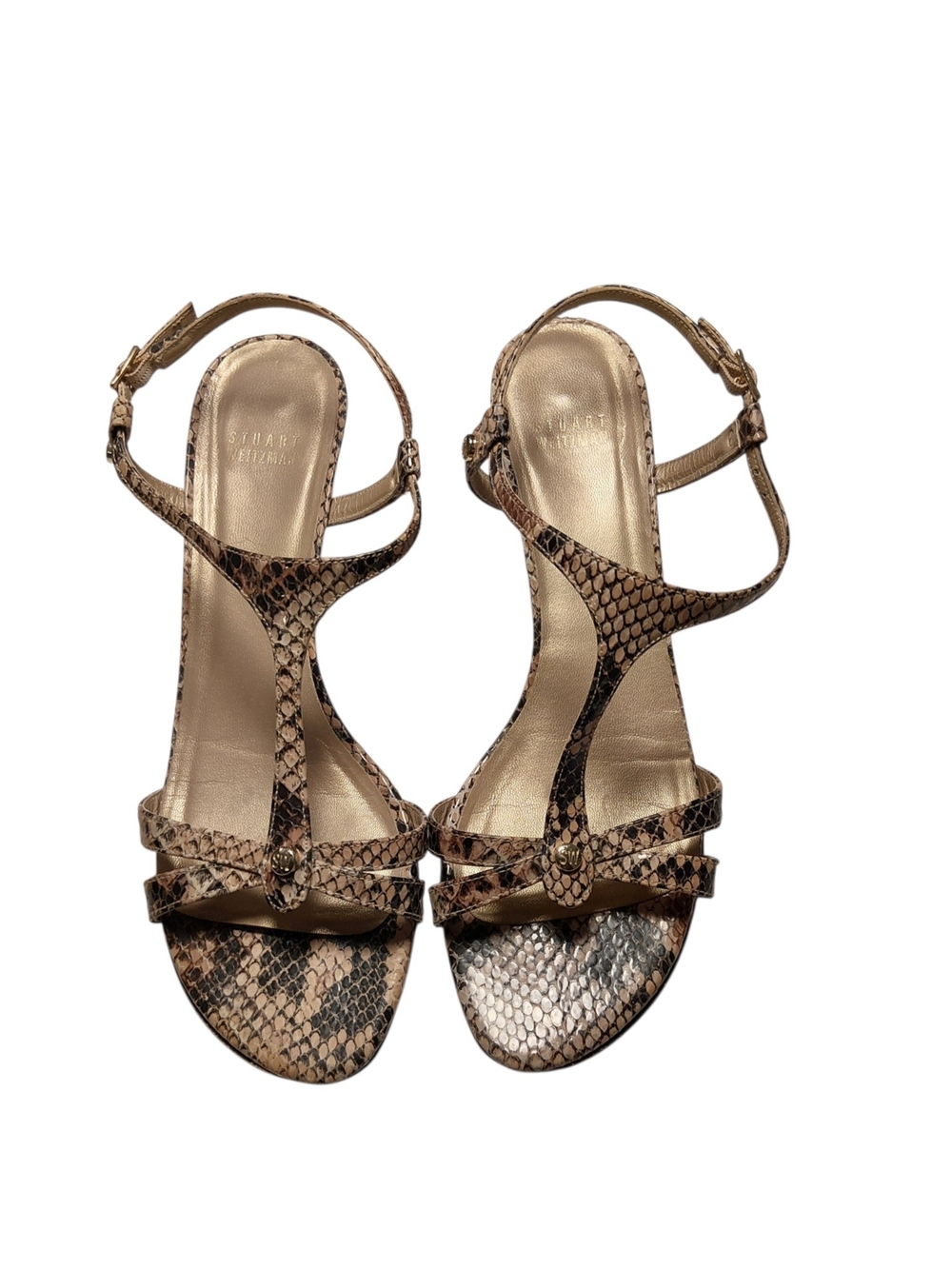 Stuart Weitzman Taupe Strappy Peep Toe Buckle Leather Stiletto Sandals